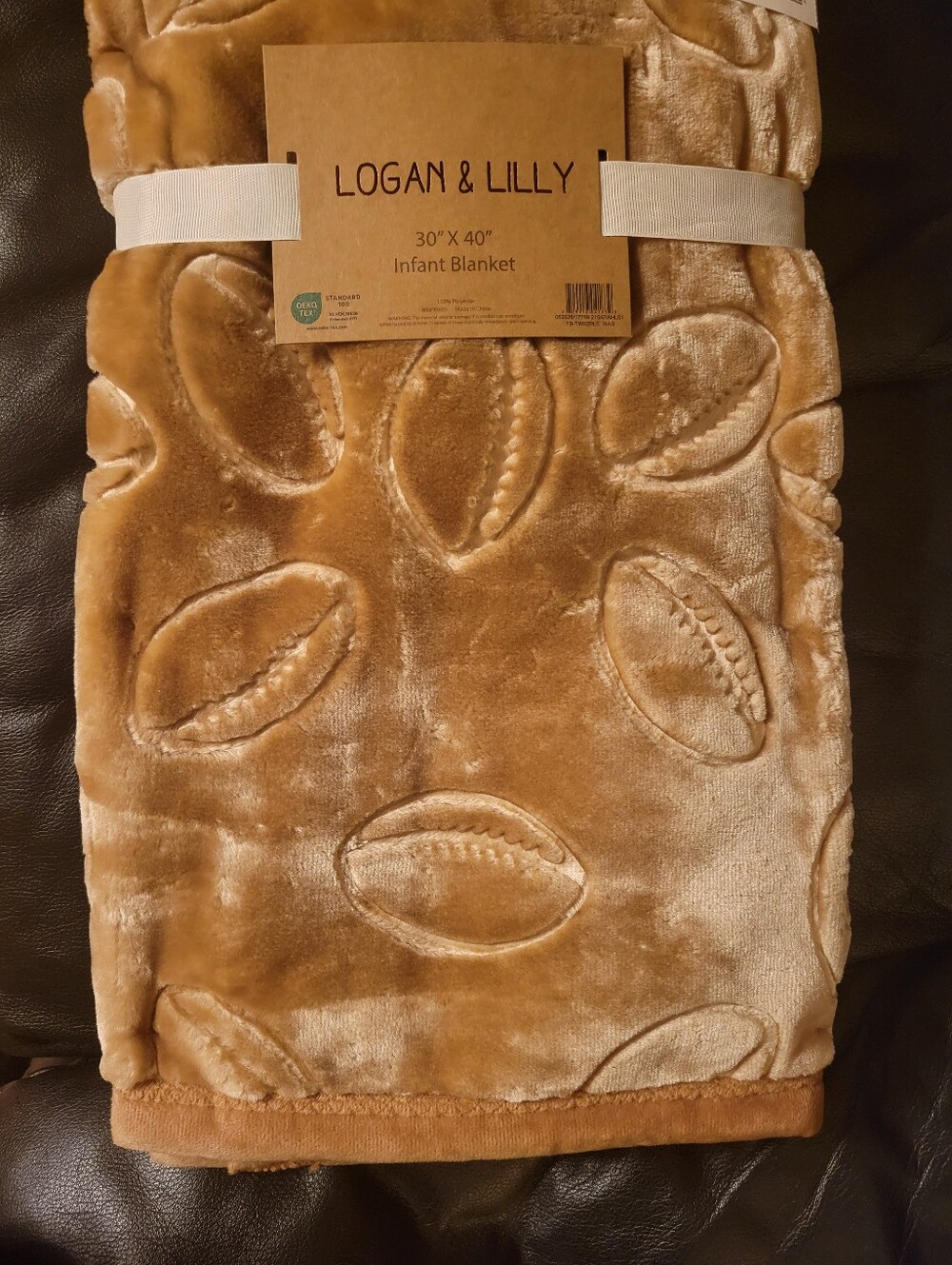 Logan & LILLY infant Blanket Embossed Brown Football Soft Plush Soft Warm